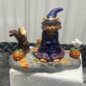 Halloween Cat Figurine with Pumpkins